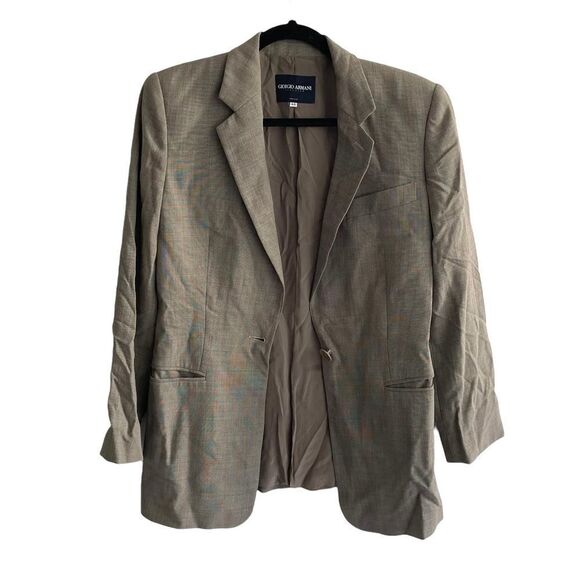 GIORGIO ARMANI Classico Wool Long Blazer Jacket Tan 44 - Picture 2 of 12